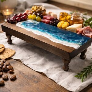 Ocean Wave Resin Art elevated! Unique charcuterie, and display board 18”x7”